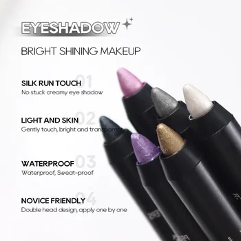6 Colors Eyeshadow Pencil Stick, Waterproof Pearly Shimmer Glitter Eyeshadow Eyeliner Pen, Long Lasting Eye Makeup Tool 4