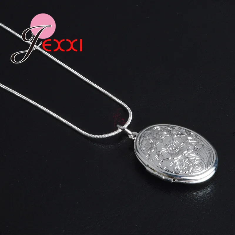 925 Sterling Silver Necklace Round Open Locket Pendant Necklaces Photo Women Collar Jewelry pendant necklace silver necklace