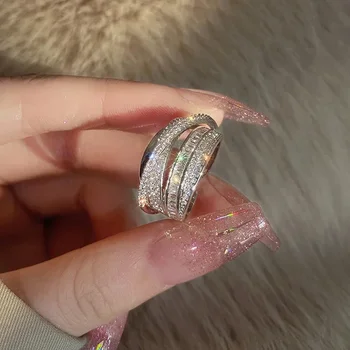 2024 Silver Color Rhinestone Ring Multi-layer Winding Rings for Women Wedding Full Zircon Finger Rings Fashion Jewelry Gifts 1
