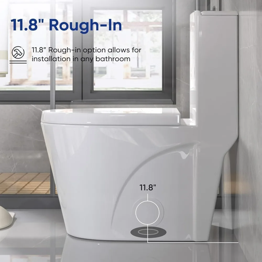 One Piece Toilet,  Elongated Dual Flush Toilet with 15.5"W Soft Closing Seat, 17" Comfort Height Seat,  Toilets for Bathroom 2