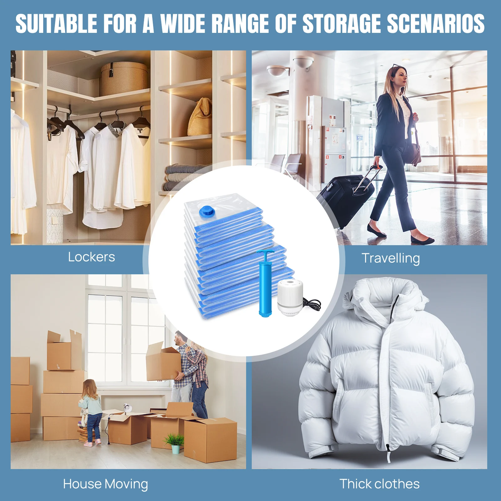 BRIEFNESS 12er-Pack Vakuum-Aufbewahrungsbeutel, Platzsparende Kompressionsbeutel für Bettdecken und Decken, Manuelle + Elektrische Luftpumpe – Detail 8