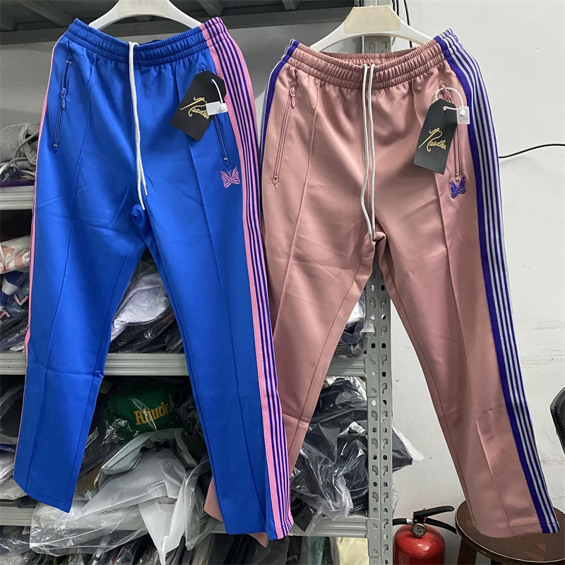 

2023 Joggers Needles Sweatpants Men Women Harajuku Best Quality Stripe Butterfly Sporty Track Pants Narrow AWGE Trousers