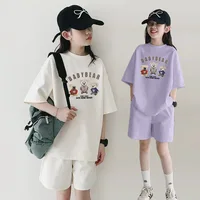 2026 SUMMER children set Girls Clothes sport tracksuit teenager bear letter T-shirt + shorts hot pant 4 5 7 8 9 10 11 12 years 1