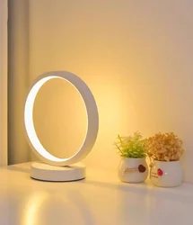20CM LED Simple Circular Ring Table Lamp Bedroom Bedside Living Room Restaurant Hotel Decorative Lamp Dimmable Round Night Light