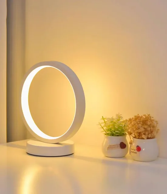 20CM LED Simple Circular Ring Table Lamp Bedroom Bedside Living Room Restaurant Hotel Decorative Lamp Dimmable Round Night Light 1