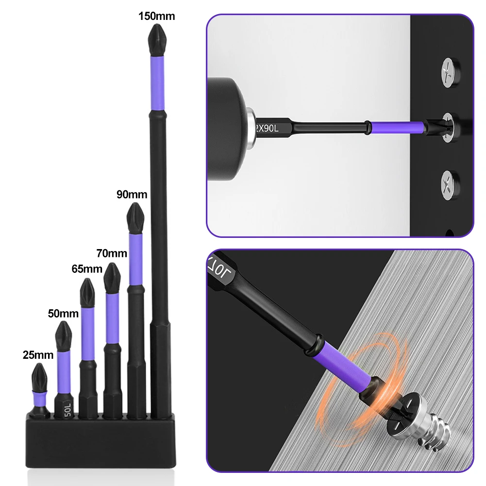 Set Di Cacciaviti A Croce Antiscivolo Da 6 Pezzi Ph2 Testa Di Lotto Magnetica Ph2 Testa Di Lotto Magnetica Vite A Percussione Punta Driver 25/50/65/70