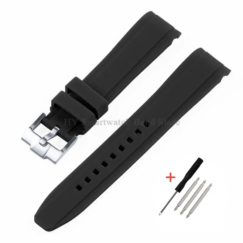 Waterproof Rubber Sport Watch Strap with Curved Design and Metal Pin Clasp