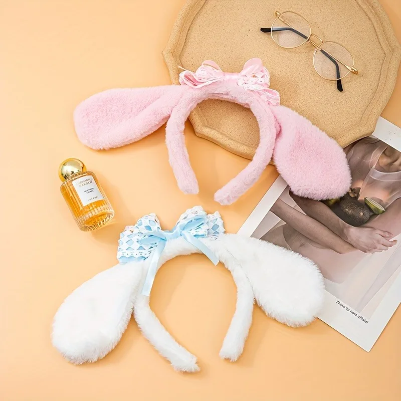 Adorable Anime Cinnamoroll Ears Headband Plush Hair Band Cute Crown Bow Decor Headdress Nonslip Head Hoop For Women Girls hair accessories