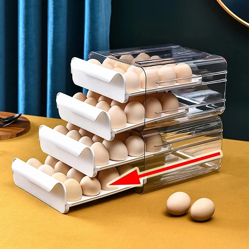 

Transparent Double-layer 32-grid Egg Box Kitchen Drawer Refrigerator Crisper Portable Picnic Egg Storage Box Erawer Organizer