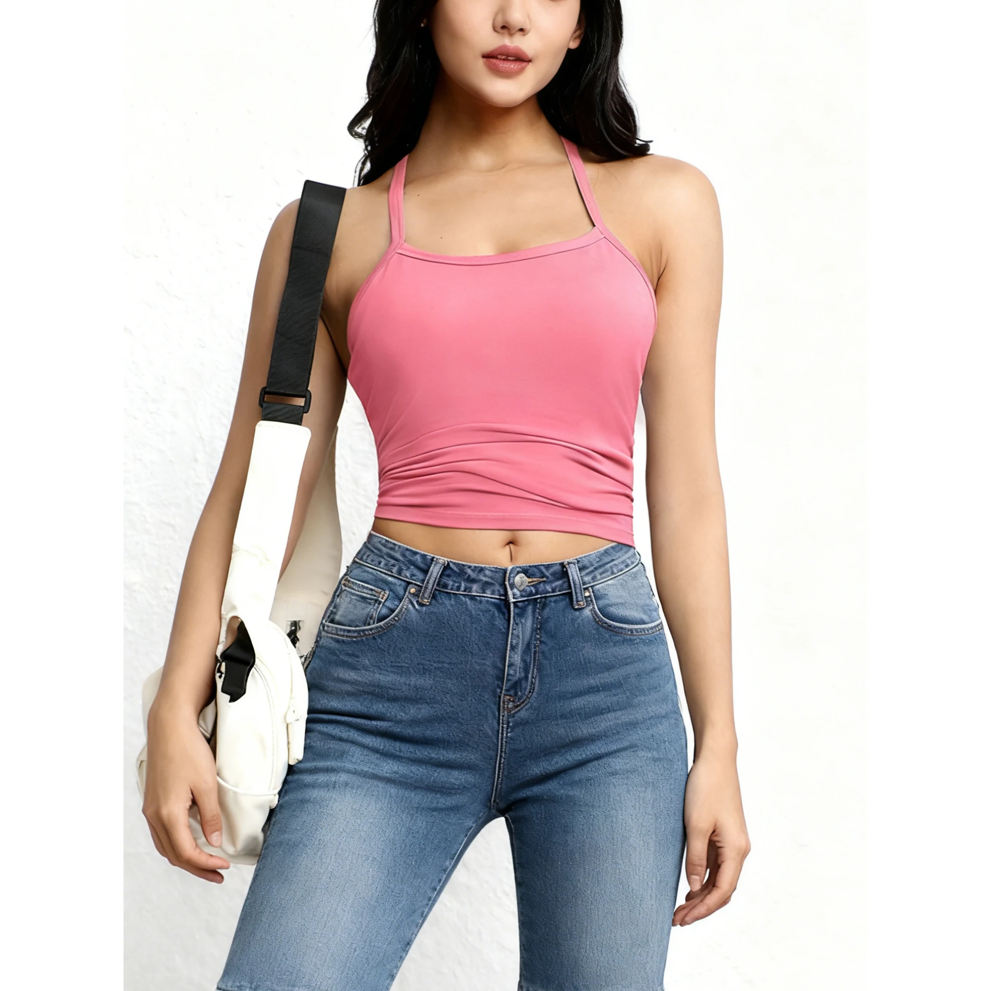 Women's Halter Neck Sports Tank Top with Built-in Bra,Sleeveless ...