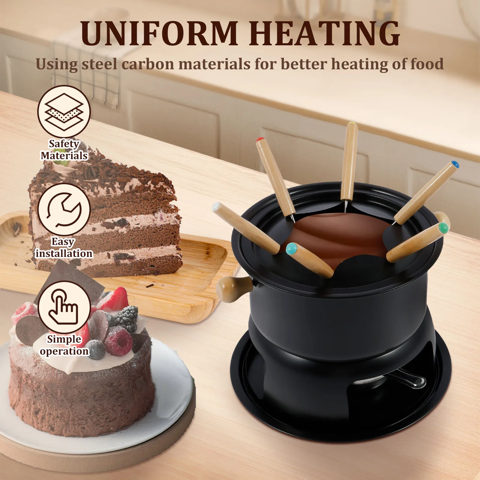 Cheese Chocolates Fondue Versatile Fondue Melting Pot Stainless Steel Pot Set Even Heating Maker for Melting Chocolates