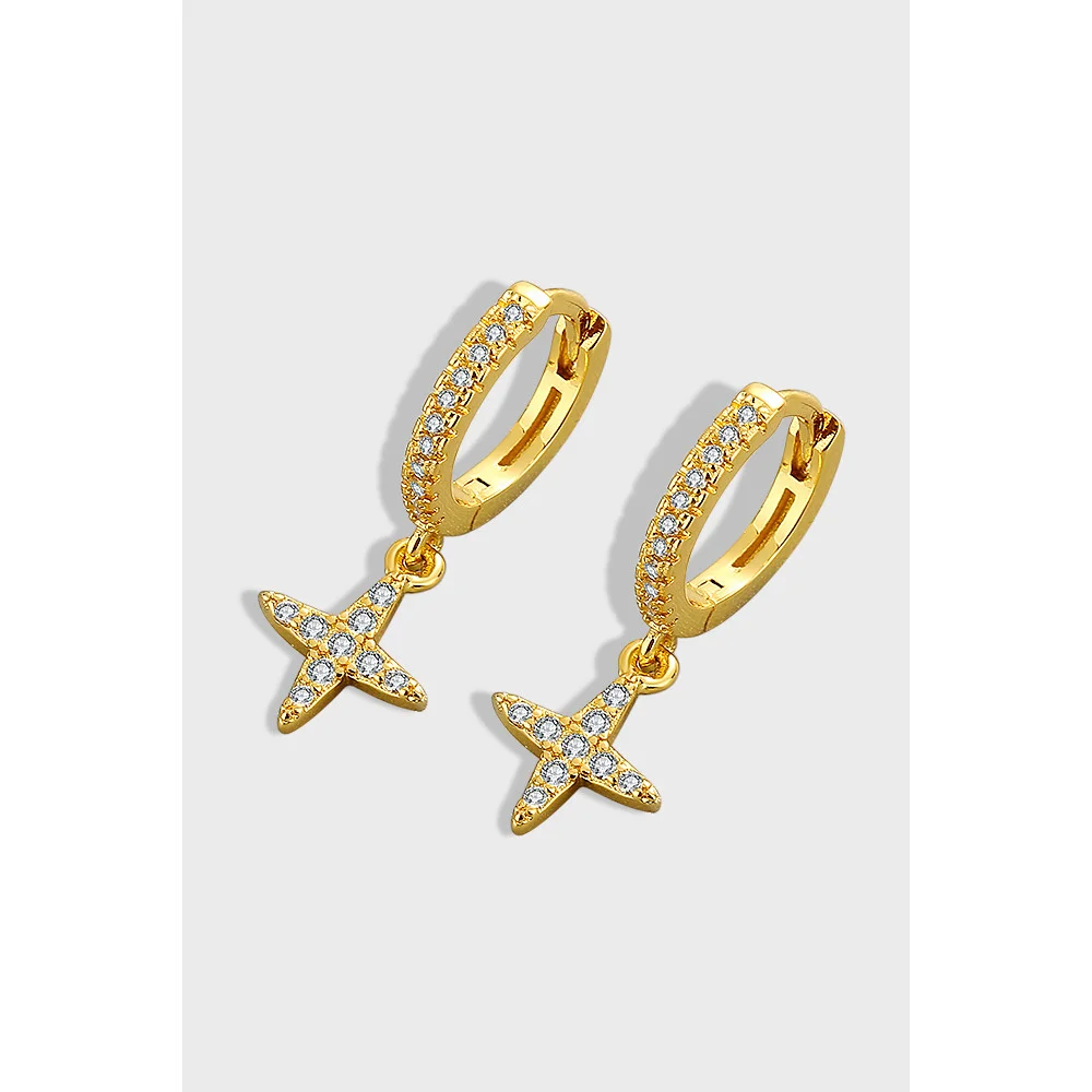 

S925 Sterling Silver Personalized Earrings Simple Set with Zircon Cross Temperament for Women