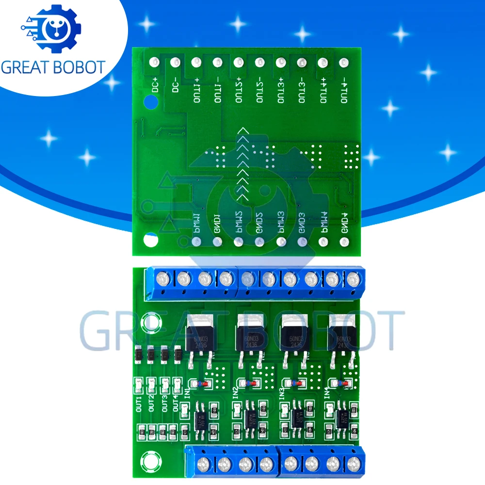 MOSFET 4-Channel Pulse-Triggered Switch Controller Board PWM Optocoupler Isolation Motor LED Lighting DC5V-20V