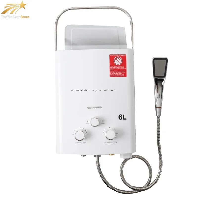 Chauffe-eau sans réservoir au propane 6L 12KW en acier inoxydable, chauffe-eau instantané pour le camping en plein air avec kit de douchette 1 Chauffe-eau sans réservoir au propane 6L 12KW en acier inoxydable, chauffe-eau instantané pour le camping en plein air avec kit de douchette 1