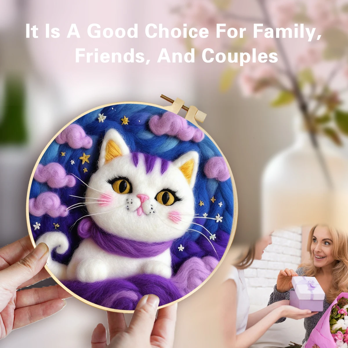 CHENISTORY DIY Wool Felting Needles Cat Animals Pattern Set For Wool Paintings Felt Craft With Frame Felting Kit Home Decor