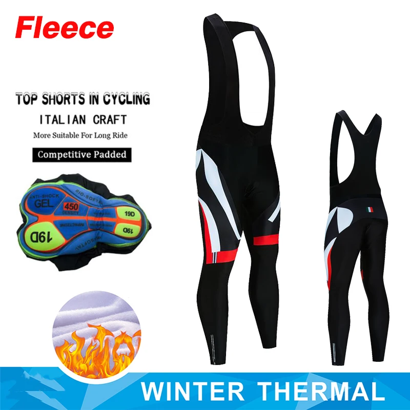 Cycling Bib Pants Winter Thermal Fleece 19D Gel Padded Pro Hot Warm Men's Bib Long Trousers