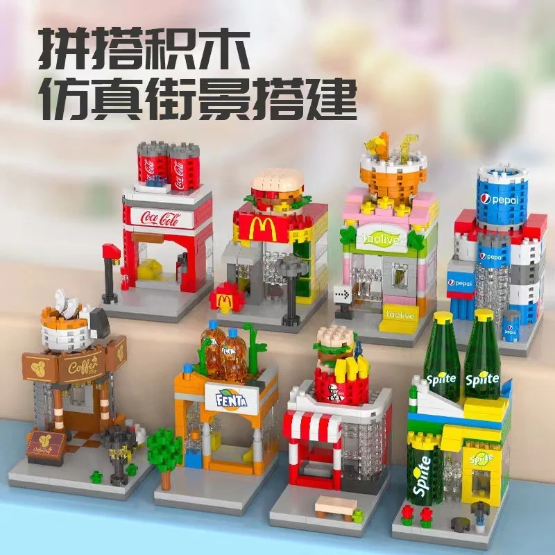 Creative street view building micro-particle building block model mini city puzzle assembling toy gift for boys and girls