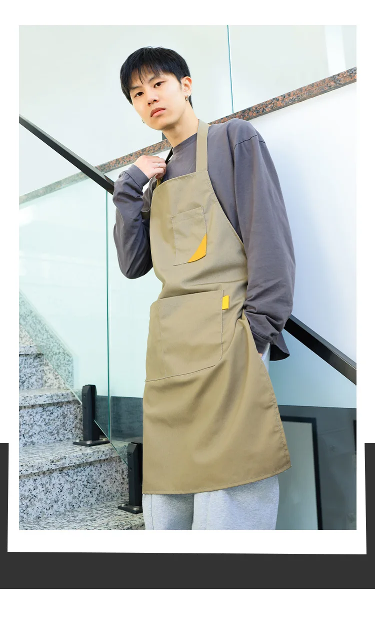 Modische Barista-Leinwandschürze für Damen und Herren mit aufgedrucktem Logo, verschleißfeste Küche, Esszimmer, Arbeitskleidung für Milchteeladen – Detail 12