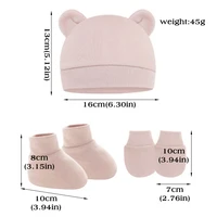 3Pcs Newborn Baby Hat Socks Gloves Set Cute Baby Boy Girl Cap With Ears Solid Color Infant Beanie 6