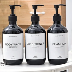 Waterproof Lotion Dispenser Set with Labels for Bathroom Storage - Elegant Home Decor (Black-A)