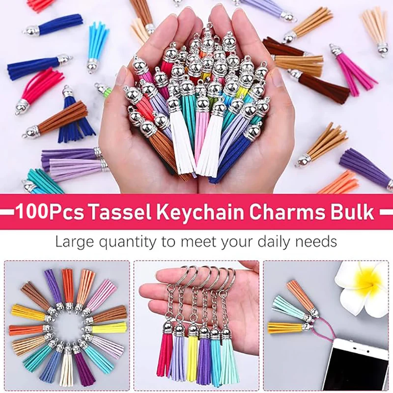 100Pcs 키 체인 Tassels 대량 3cm 가죽 술 펜 던 트 키 체인 DIY 및 공예에 대 한 다채로운 Tassels