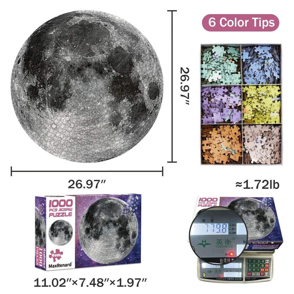 1000 Pieces The Moon Jigsaw Puzzle for Adult Round Puzzle Toy Family Game Home Wall Decoration Special Present Perfectly Fit 3