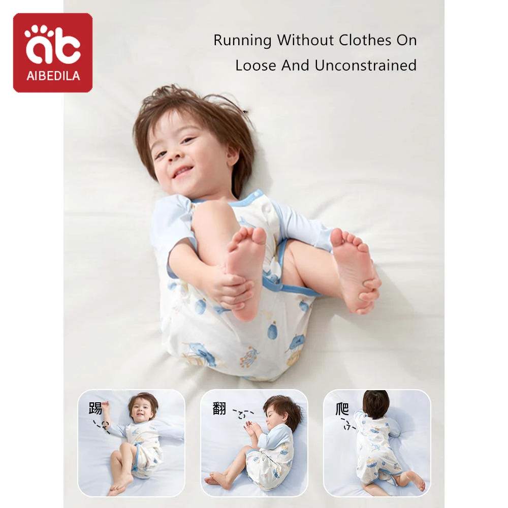 AIBEDILA Baby Sleeping Pajamas Summer Three Quarter Sleeve Robes Newborn Cotton Kids Integrated