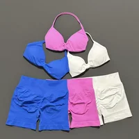 2 Pieces Yoga Gym Set Women Seamless Strappy Yoga Bra High Waist Workout Scrunch Shorts Sports Set Fitness Clothes Sportswear - Image 2