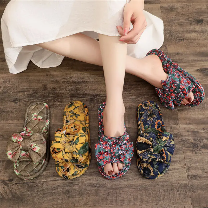 Summer Silent Fabric Bottom Slippers Indoor Home Use Pure Cotton