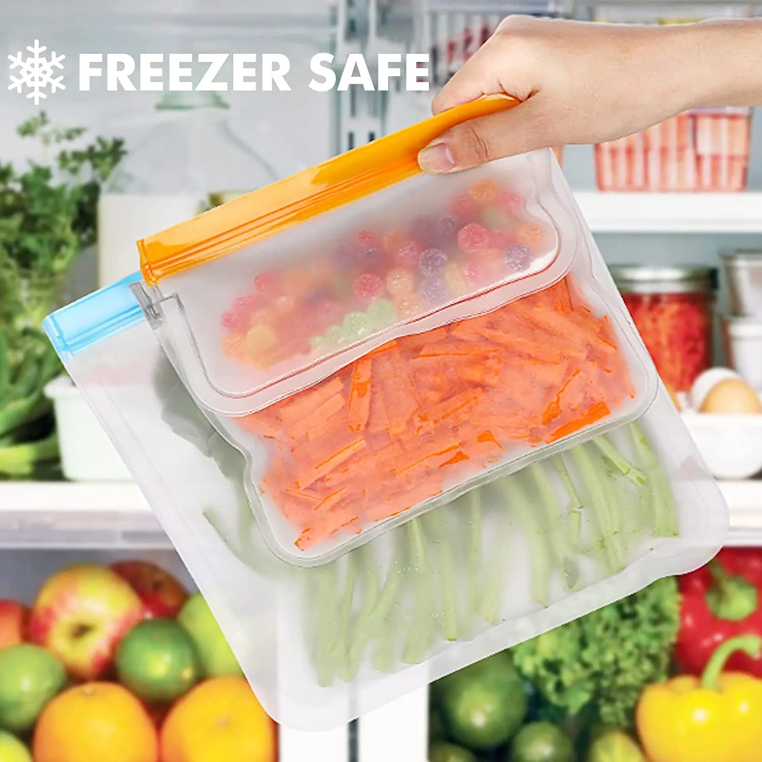 

BPA Free Reusable Food Storage Bags Freezer Silicone Bag for Veggies Fruit Meat Lunch