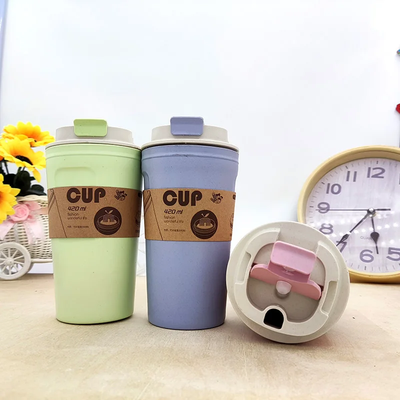 350ML Portable Coffee Cup Double Wall Mug Wheat Straw Plastic Travel Water  Cup With Lid For Women Men Drinking Cup Gift - AliExpress