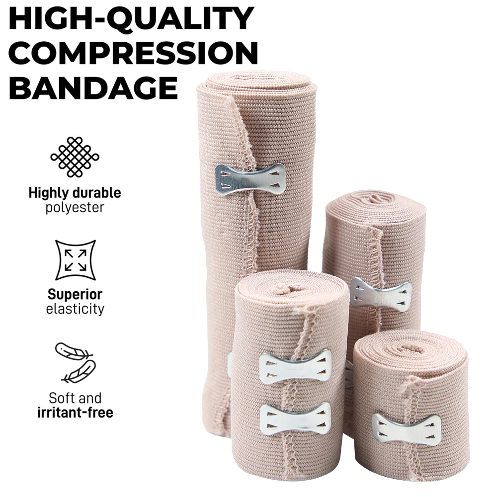 Elastic Bandage Wound Aid Tape Comfortable Elastic Bandage Wrap with Clip Closure for Foot, Ankle, Knee, Arm,Body Muscle Sprains