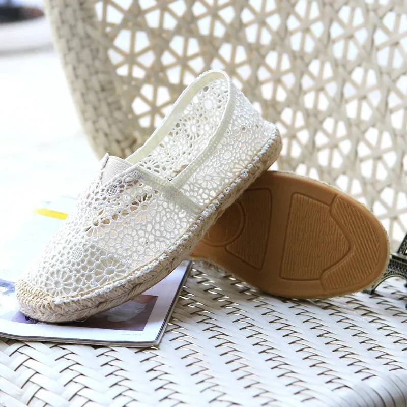 Woman Shoes Summer Espadrilles Hollow Mesh Surface Sneakers New Breathable Fisherman Footwear Men Slip on Loafers Large Size 40 4