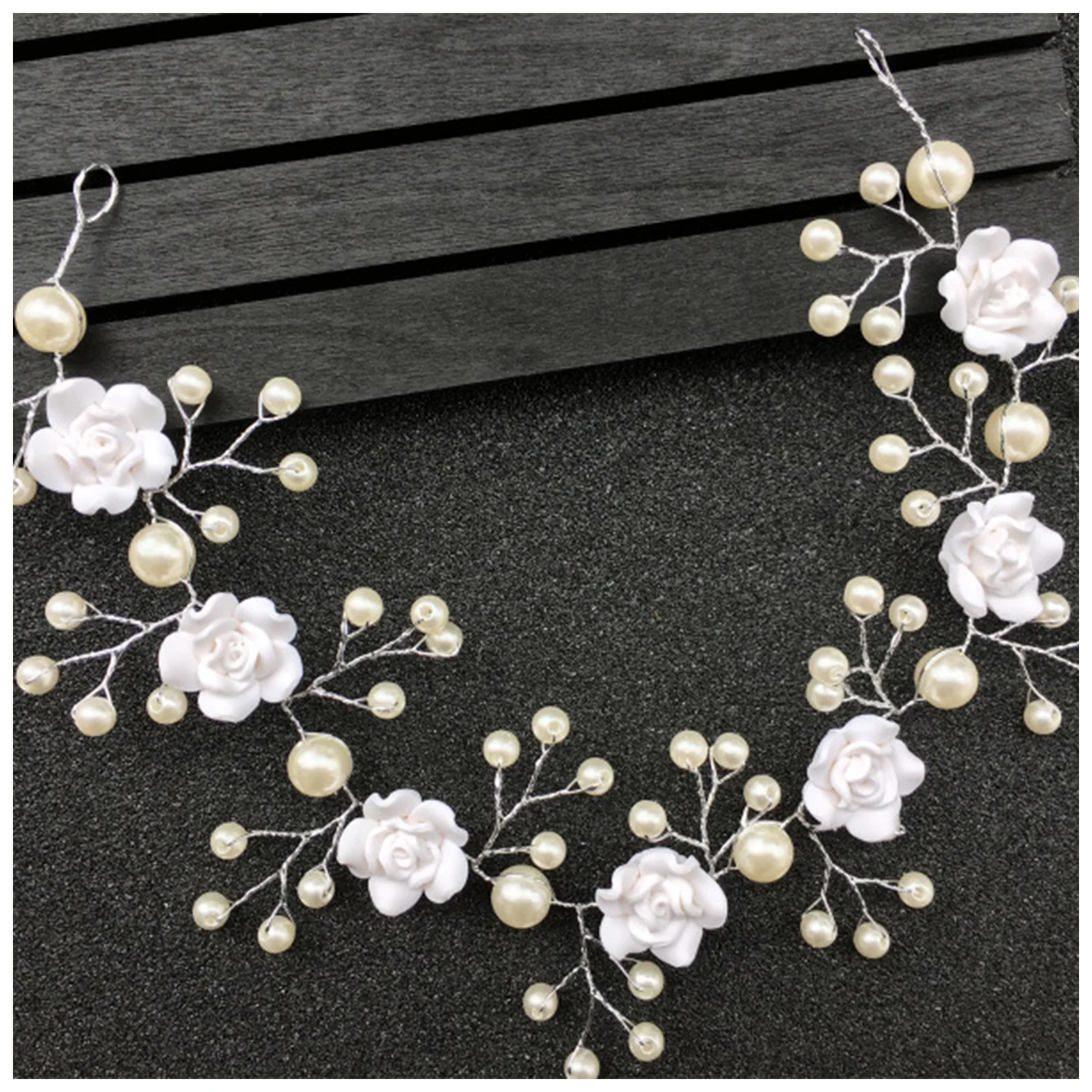 

Bridal White Flower Headband Soft Chain Rose Hair Accessories with Pearls for Woman Hair Styling Tools