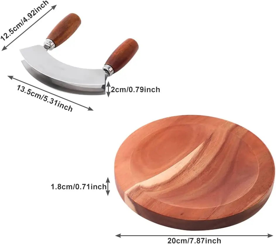 13.5-inch Large Wooden Chopping Bowl Set with Mezzaluna Knife