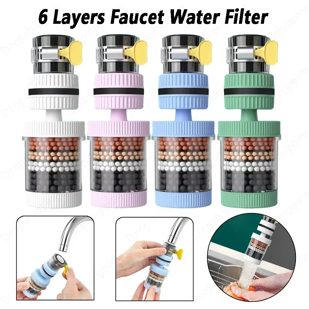 6 Layers Tap Purifier Universal Faucet Tap Filter Splashproof 360 Degree Rotation Water Saving Bubbler for Home Kitchen Bathroom