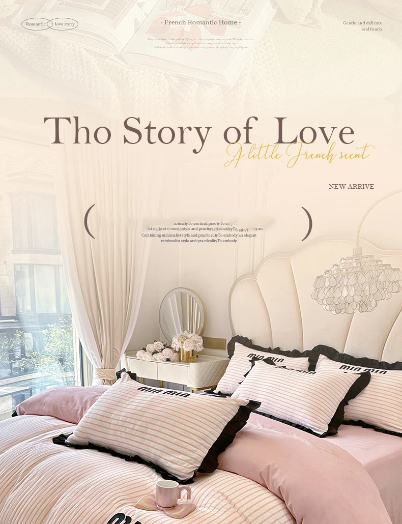 Description Picture 2 of itemRuffles Striped Bedding Bed Sheet Duvet Cover Fitted Full Bedspreads Sets AB Double-sided Skin-friendly Summer Bedroom Linens