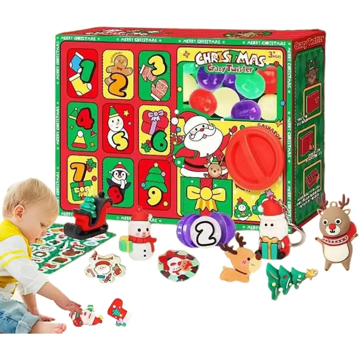 2 in 1 Toy Vending Machine Christmas Gashapon Machine Digital Toys Gacha with Santa Elk Snowman Egg Toys for Kids Friend