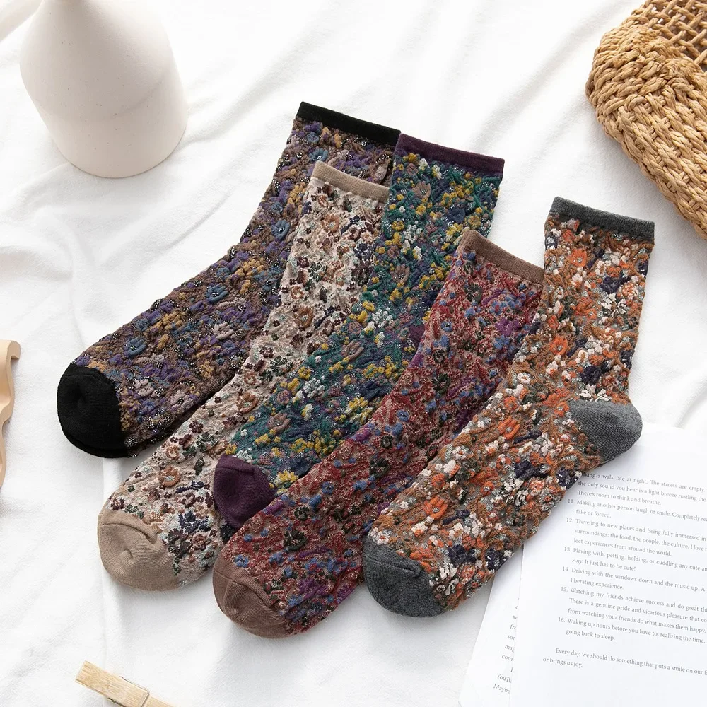 

Autumn Winter Korean Fashion with Print Harajuku Retro Vintage Streetwear Long Socks for Women Japanese Cute Cotton Stockings