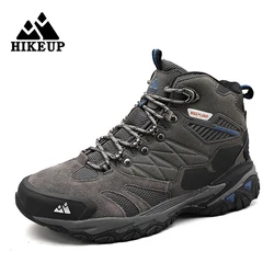 HIKEUP Men's Outdoor Winter Suede Hiking Boots - High Top, Rainproof Tactical Combat Footwear - 45 (Grey)