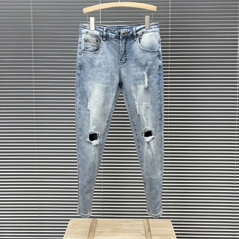 Indiamart Sky Blue Ripped Jeans Straight Fit White And Light Blue