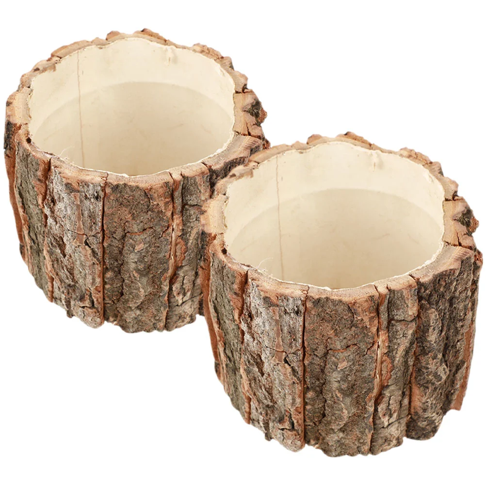 

2 Pcs Plant Bark Flower Bucket Wooden Planters Tree Stump Rustic for Outdoor Plants Decorative Pots Indoor Farmhouse Buckets