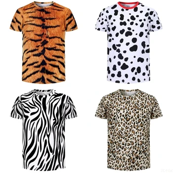Tiger Skin Leopard Print Funny T-Shirt Boys girls short sleeve tees 2-10Y Summer Kids Clothes Animal T Shirt for party Clothing 1