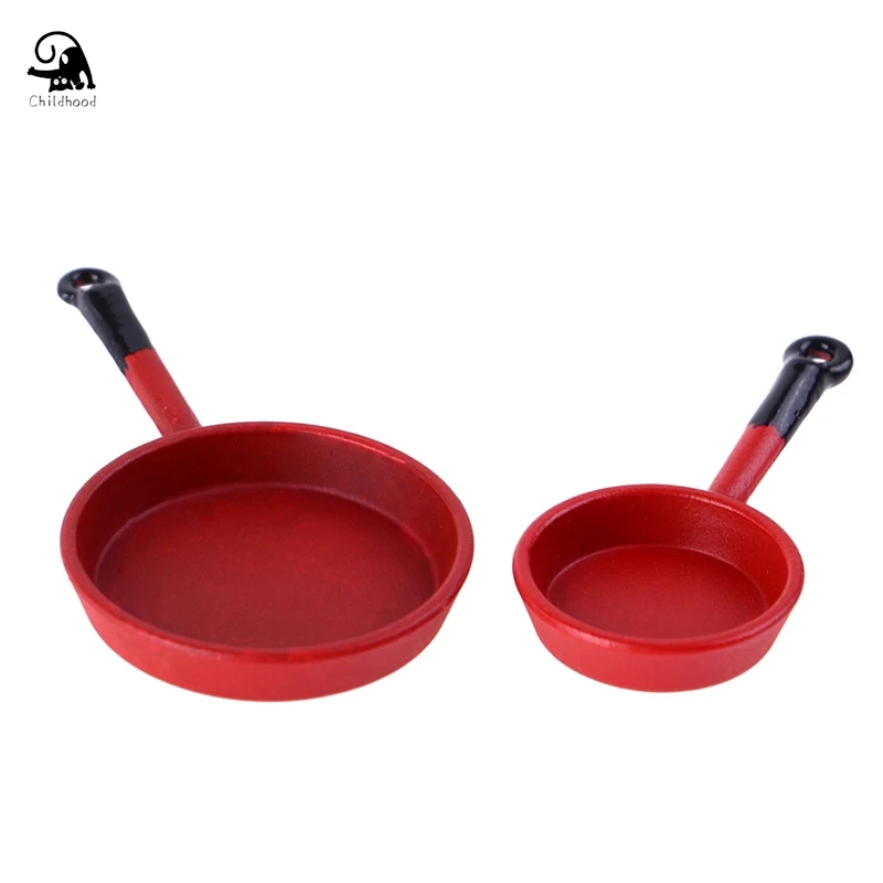 

1:12 Dollhouse Miniature Kitchen Utensil Pan Small Red Alloy Frying Pan Model Accessories Toys