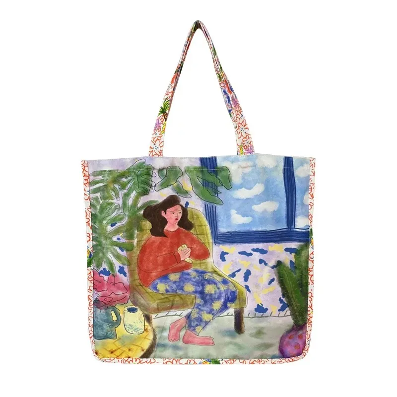 Shoulder Bags New Fashionable Large Capacity Floral Printing Retro Sense Printed Canvas Bag Daily Commute Work Leisure Shopping