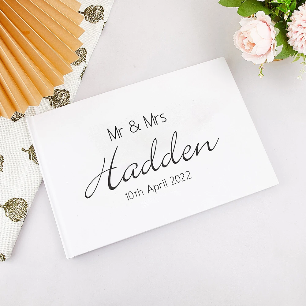 Personalized Wedding Guest Book Simple Elegant Wedding Reception Signing Book Landscape Foil Chrome Keepsake