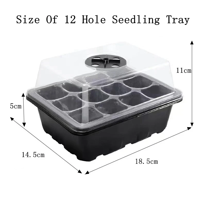 Seed Starter Tray Box LED Grow Light Nursery Pot Seedling Germination Planter Adjustable Ventilation Humidity 12 Cell