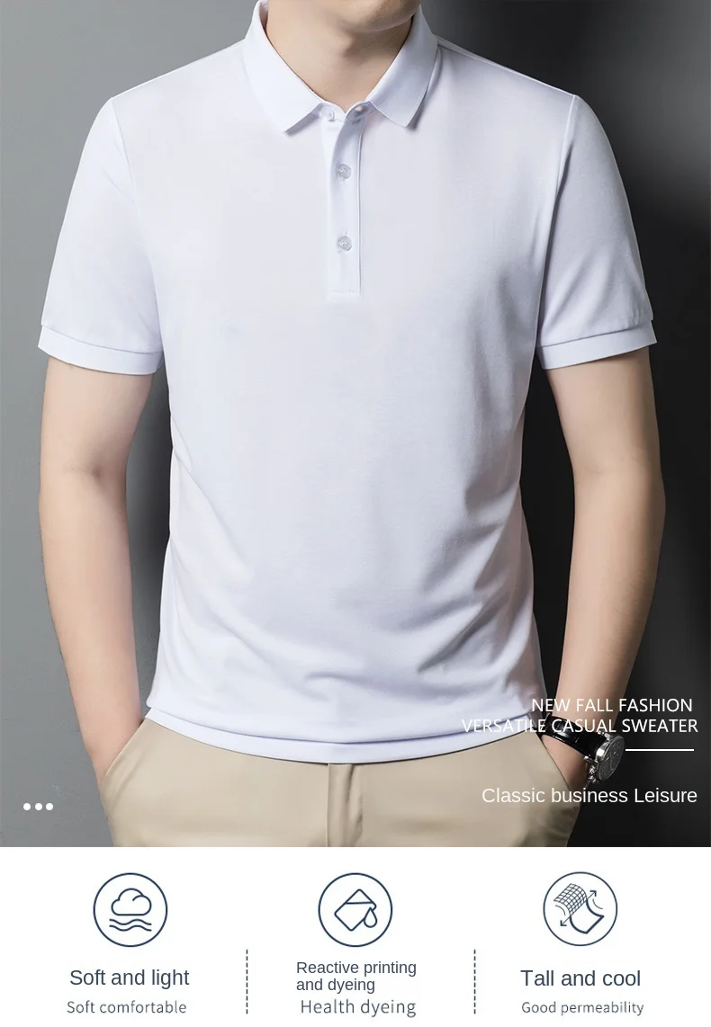 Description Picture 3 of itemSummer Business Pure Color Short-Sleeved Polo Shirt Men's 2024 New Loose Lapels Breathable Casual T-shirt