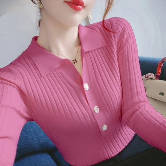 

Pink Women Girl Office Lady Pullover Woman Lady Knit Sweaters Low Neck Tops Tight Women's Sweater Top Coat Cloth Suéter