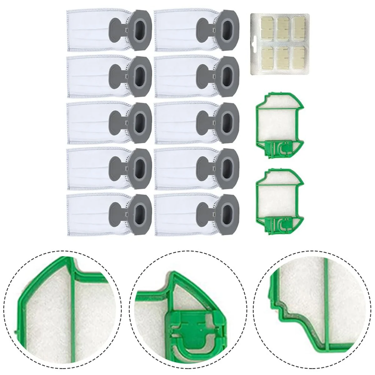For Vorwerk Kobold VK7 FP7 Cordless Vacuum Cleaner, 10 Dust Bags, 2 Pre-Filters, 1 Fragrance Tablets/Sticks.